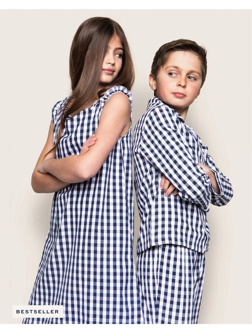Petite Plume Kid’s Twill Pajama Set in Navy Gingham 3T